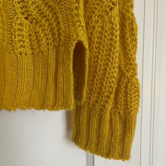 J Crew Pointelle Cable Knit Mock Neck Sweater in Mustard Yellow | Size Small - Picture 6 of 7